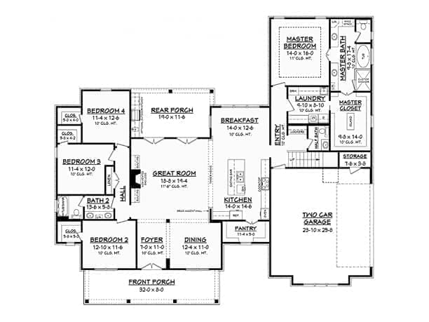 Main Level Blueprint of Farmhouse Home Plan 430-156